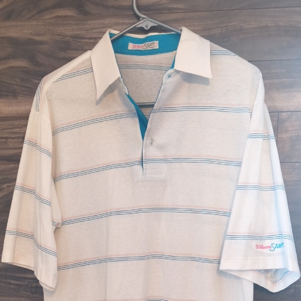 Vintage Wilson Staff Striped Golf Polo Shirt Men's Medium - Teal Pink White